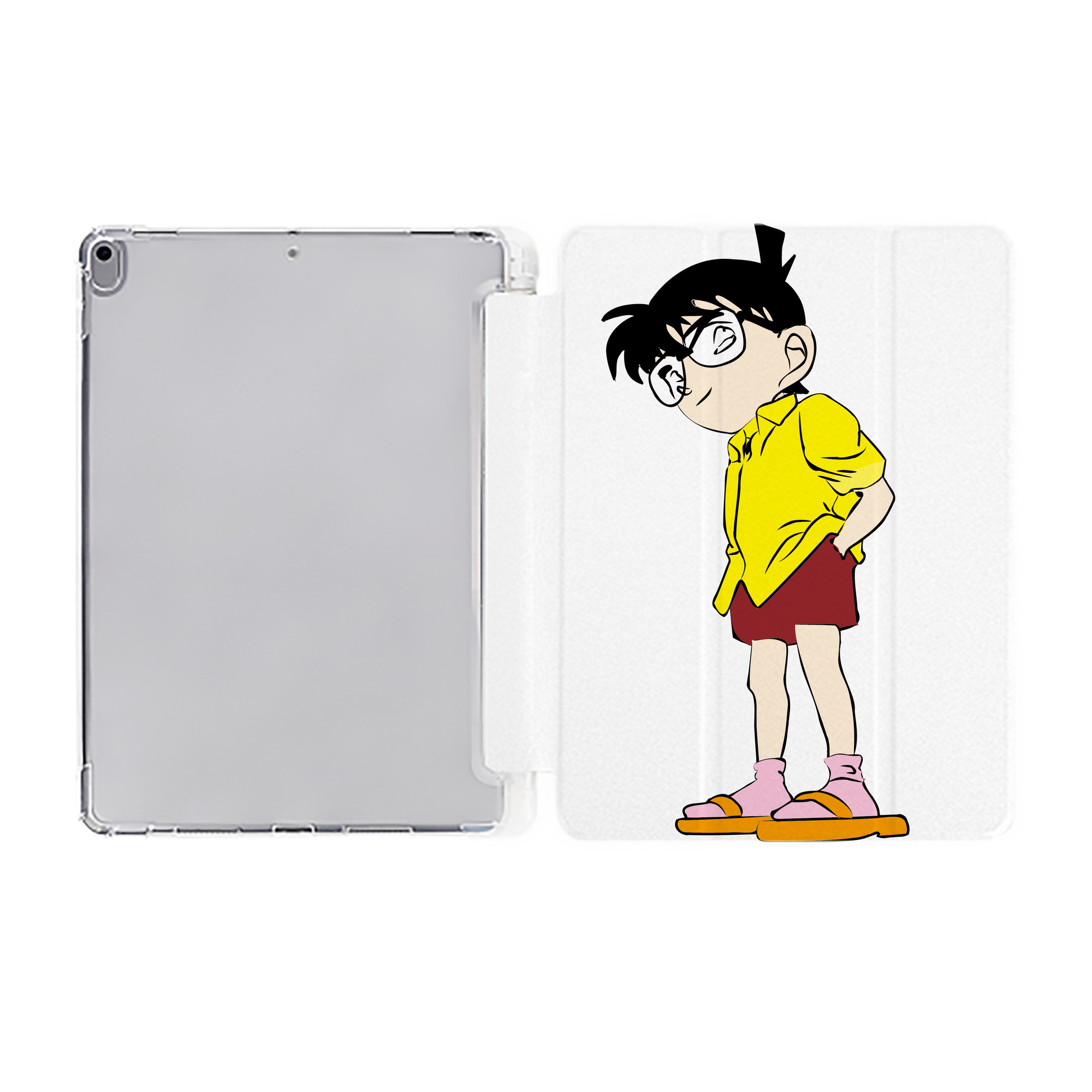 （画像用） 名探偵コナン 江戸川 コナン Detective Conan Conan Edogawa IPad ケース ペン収納付き 三つ折りスタンド PUレザー×シリコン 対応機種9.5/10.5/10.9インチ